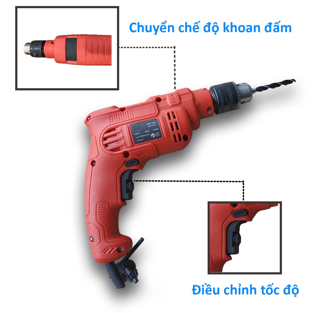 Bộ máy khoan 550w + máy cắt mài mini 650w, Máy khoan đầu 13 có chế độ đấm khoan tường sừ dụng gia đình. tặng 2 lưỡi 100