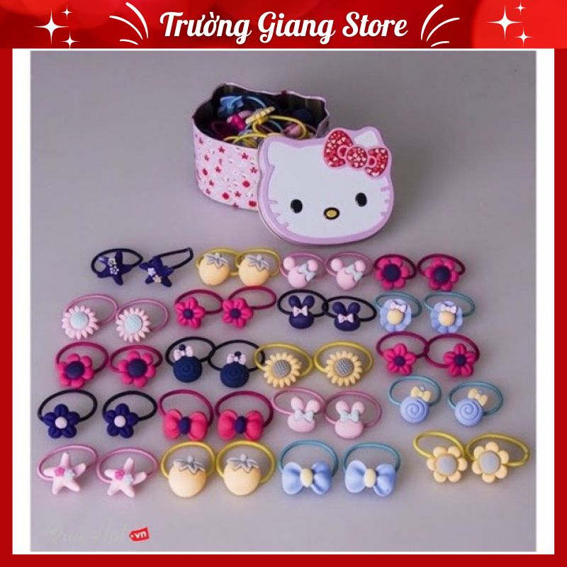 Hộp 40 dây buộc tóc kitty cho bé nhiều hình đủ màu siêu xinh