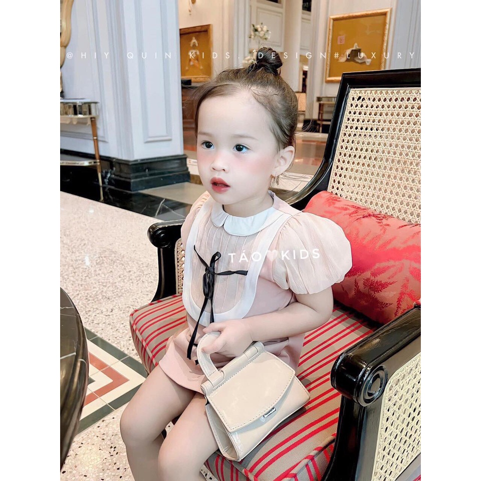 Váy, đầm cho bé gái mùa hè - Váy hồng cổ nơ cho bé gái mặc đi chơi, đi học size 9kg-20kg