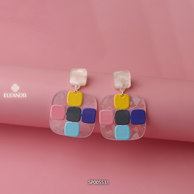Bông tai nữ chuôi bạc 925 Eleanor Accessories họa tiết ô vuông nhiều màu sắc phụ kiện trang sức trẻ trung 5531