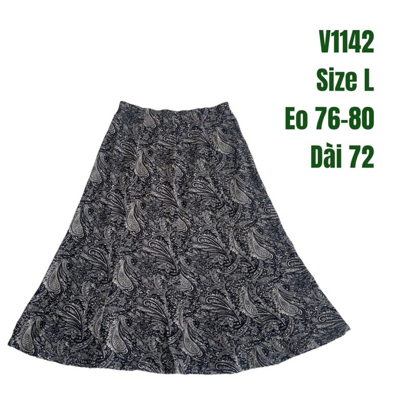Chân váy xoè V1142 size lớn dáng dài cạp chun giấu hoạ tiết lông công chất vải thun 2hand Nhật si tuyển ảnh thật