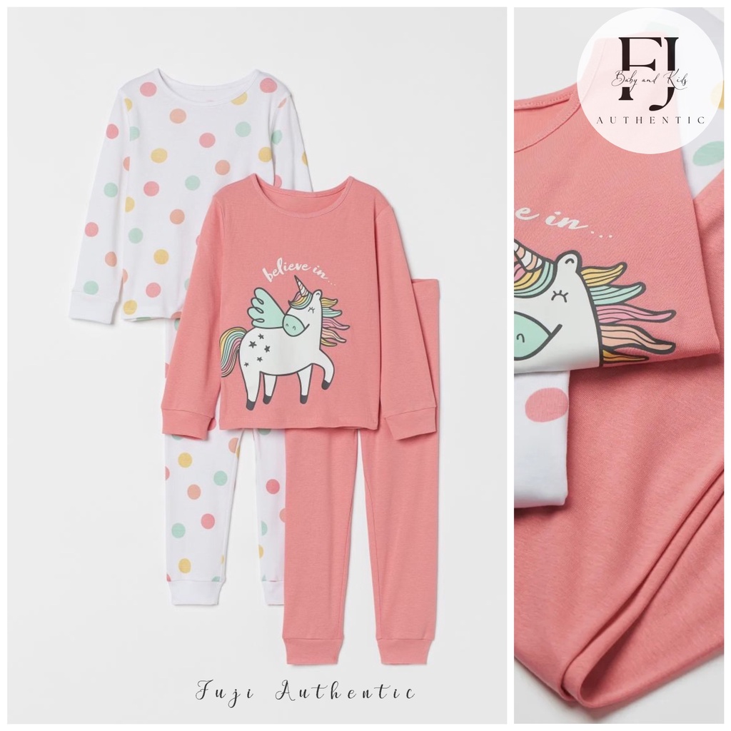 Bộ quần áo cotton dài tay bé gái chính hãng HM, bộ quần áo mặc nhà cho bé Auth