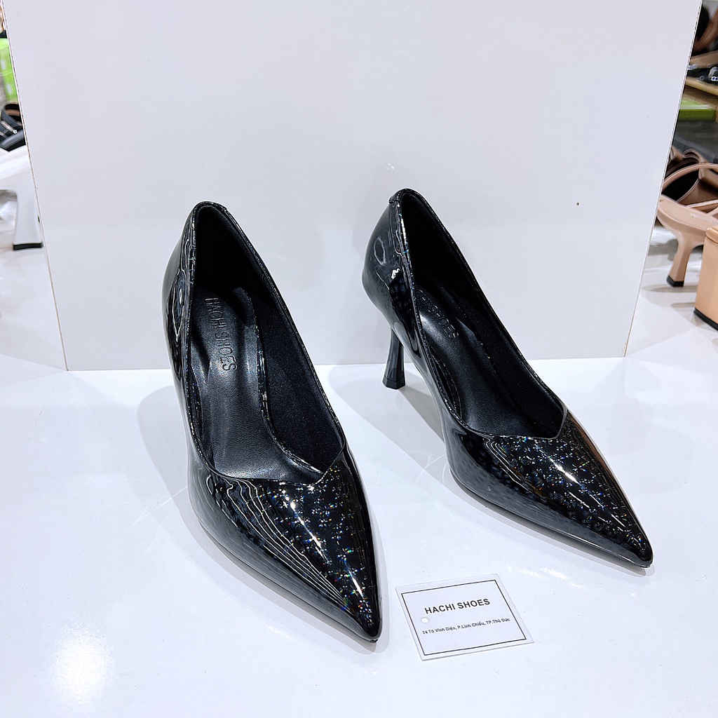 Giày cao gót da bóng mũi nhọn gót nhọn cao 7cm C026 - HACHI SHOES