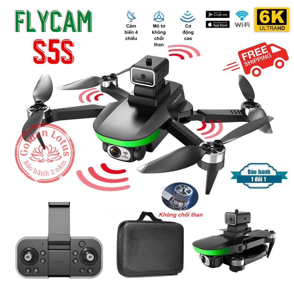 💥Flycam không chổi than rẻ nhất Máy bay điều khiển từ xa không người lái S5S mới 2023 Cảm biến 360 An Toàn Pin Trâu