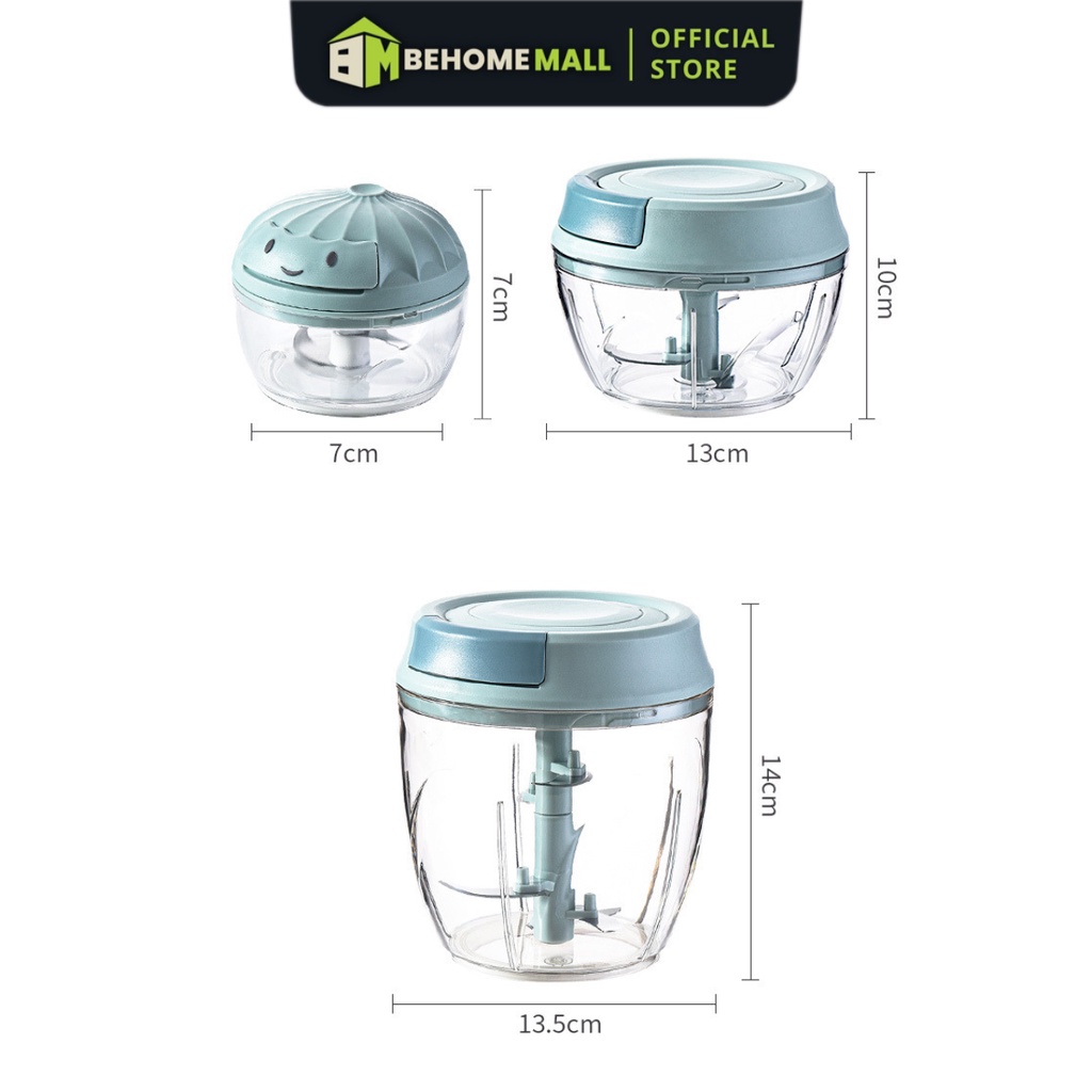 Máy xay tỏi ớt đa năng BEHOMEMALL xay cơ học hai màu ba kích thước xay bén dễ vệ sinh
