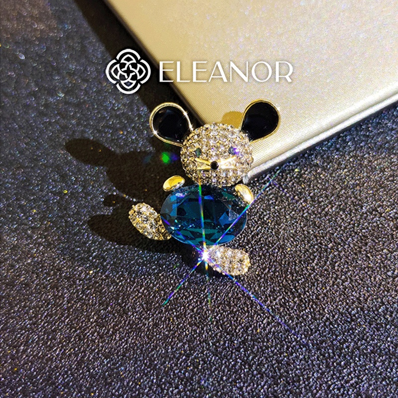 Ghim cài áo nam nữ Eleanor Accessories hình chú chuột đính đá xanh phụ kiện trang sức trẻ trung 5374