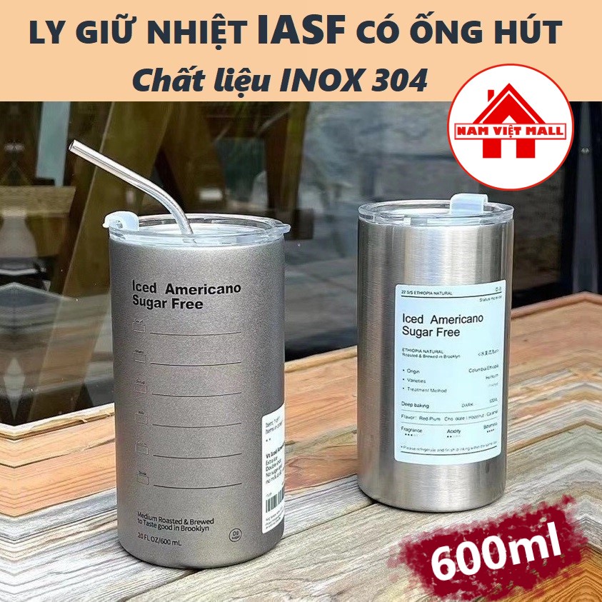 Ly giữ nhiệt Hàn Quốc IASF có ống hút chất liệu INOX 304 600ml