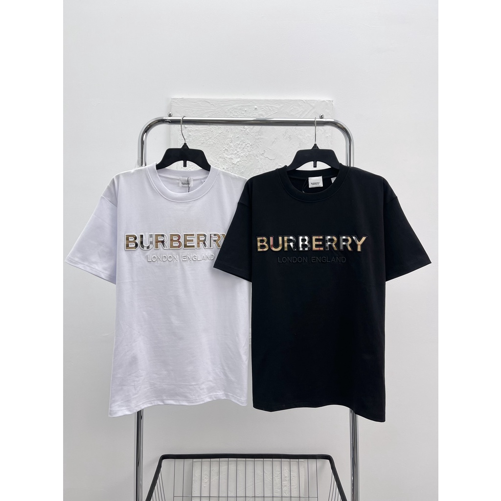 ÁO THUN BUBERRY BROIDERED THÊU LOGO , ÁO THUN BBR LOGO SỌC VÀNG THÊU NAM NỮ UNISEX