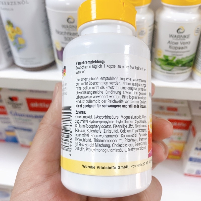 Vitamin tổng hợp Warnke Vitamin und Mineral Komplex, gồm 18 loại vitamin và khoáng chất - Lọ 100 Viên