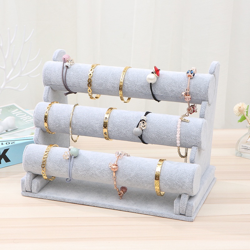 Giá đỡ vòng đeo tay bằng nhung 3 tầng cho đồng hồ, vòng cổ, bộ sắp xếp trưng bày trang sức Giá đỡ băng đô cây scrunchie Giá đỡ vòng đeo tay trang sức giá lưu trữ vòng tay