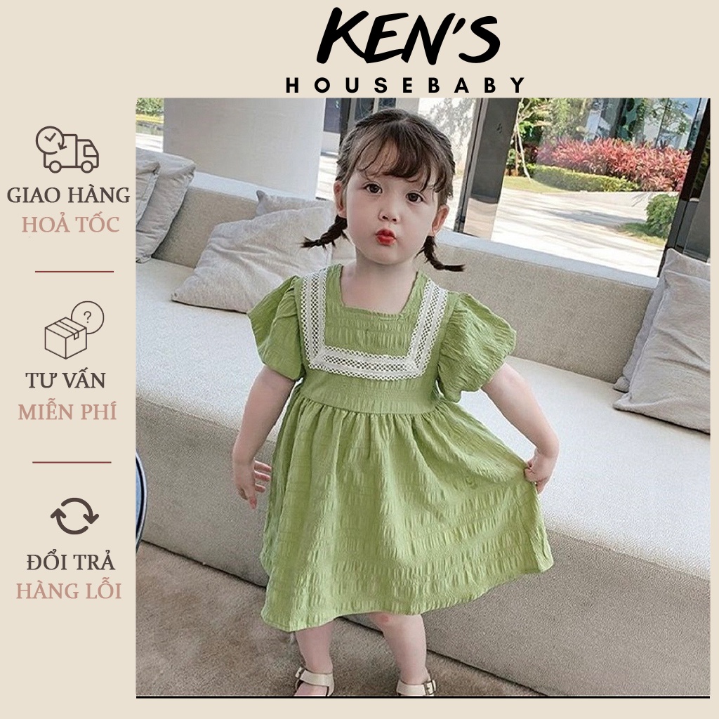 Váy bé gái chất đũi phối ren KEN’S HOUSEBABY siêu xinh HÀNG QUẢNG CHÂU CAO CẤP MH77038