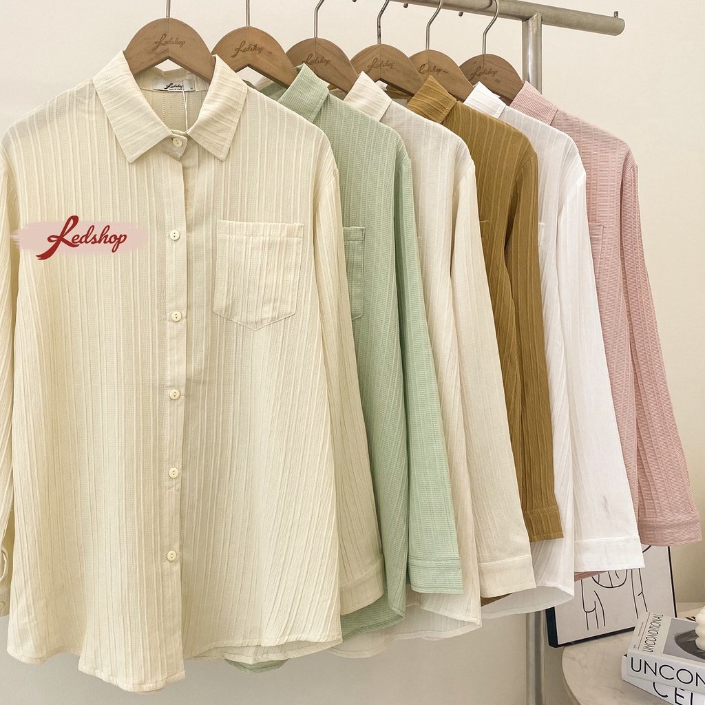 Áo sơ mi công sở nữ tay dài vải đũi sọc gân co giãn  - Red Shop