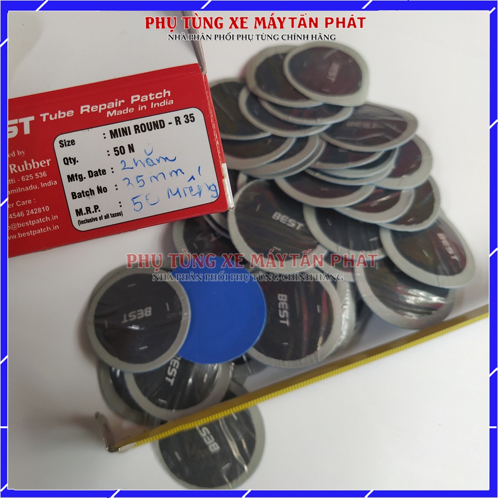 Hộp 50 miếng Tròn 35mm Vá Vỏ - Ruột Xe Đạp Xe Máy Ô Tô Chính Hãng Bestpatch Made INDIA