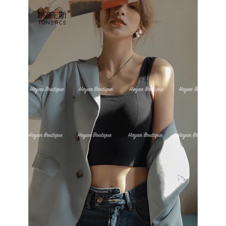 HT058 Áo Bra đơn giản len tăm không GỌNG kèm ĐỆM LÓT, áo lót ngực croptop thể thao HT058