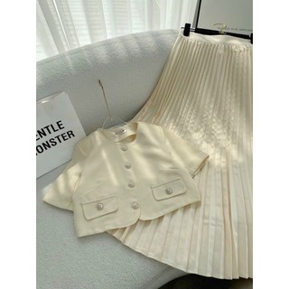 Set áo croptop chất dạ mix chân váy dập ly, set bppj thời trang nữ phong cách Hàn Quốc siêu phù với những buổi hẹn hò