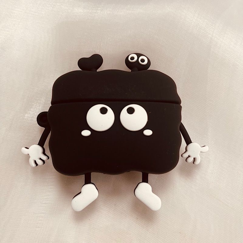 Vỏ Bảo Vệ Hộp Sạc Tai Nghe Airpod 1 2 3 pro pro 2 Bằng Silicon Mềm Hình Bù Nhìn 3D Màu Đen Dễ Thương