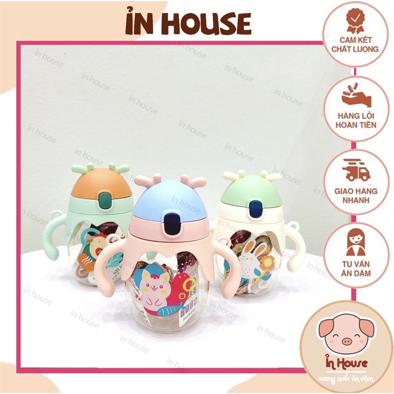 bình uống nước con heo có quai đeo chéo cho bé