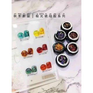 Set nhũ hổ phách, khổng tước 6 hũ huaxi siêu sáng nail