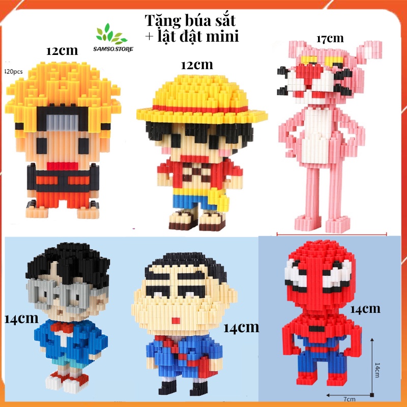 Đồ chơi lắp ráp nhân vật hoạt hình luffy, báo hồng, conan TẶNG lật đật (mua 4 tặng 1 búa), quà tặng, quà sinh nhật