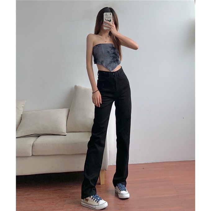 Quần Jeans Suông Đen Basic - Mina Jeans Suông Nhỏ Đen Tuyền
