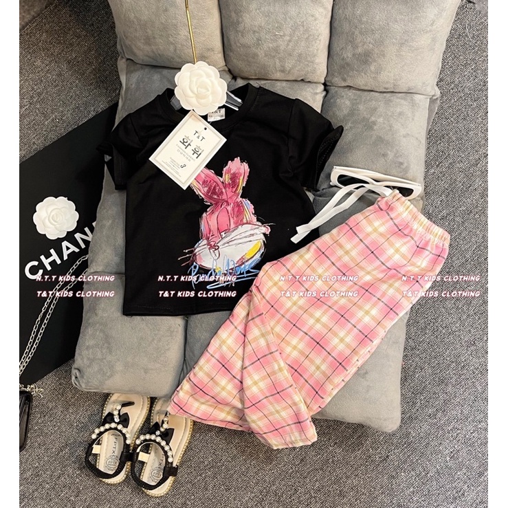 Bg107- bộ thỏ quần kẻ hồng size đại bé gái