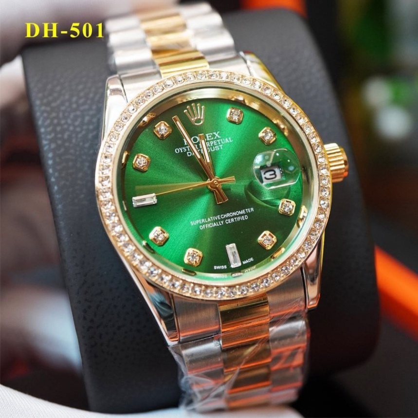 Đồng hồ nam Rolex đính viền đá dây kim loại đúc đặc cao cấp bảo hành 12m rolex-shop