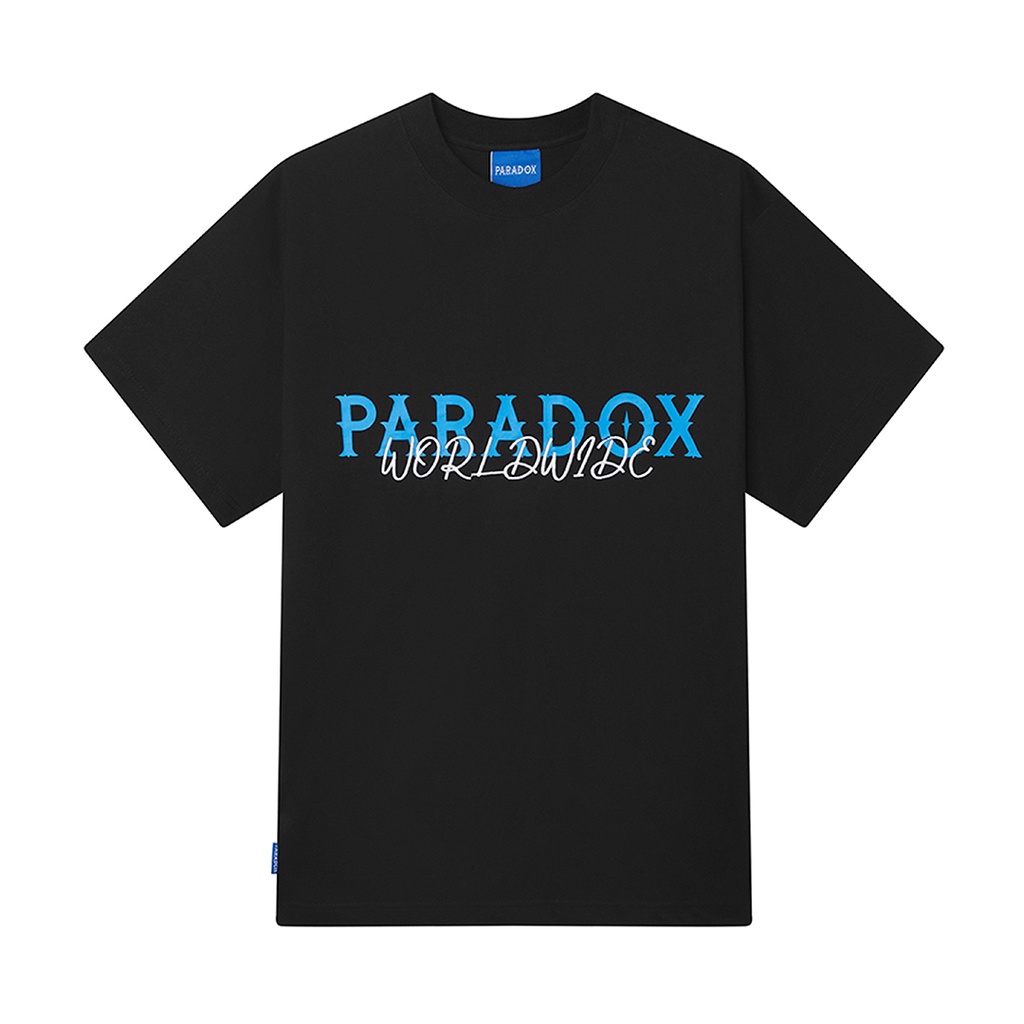 Áo thun form rộng Paradox tay lỡ - Unisex - In hình - SIGNATURE BLUE LOGO - Đen