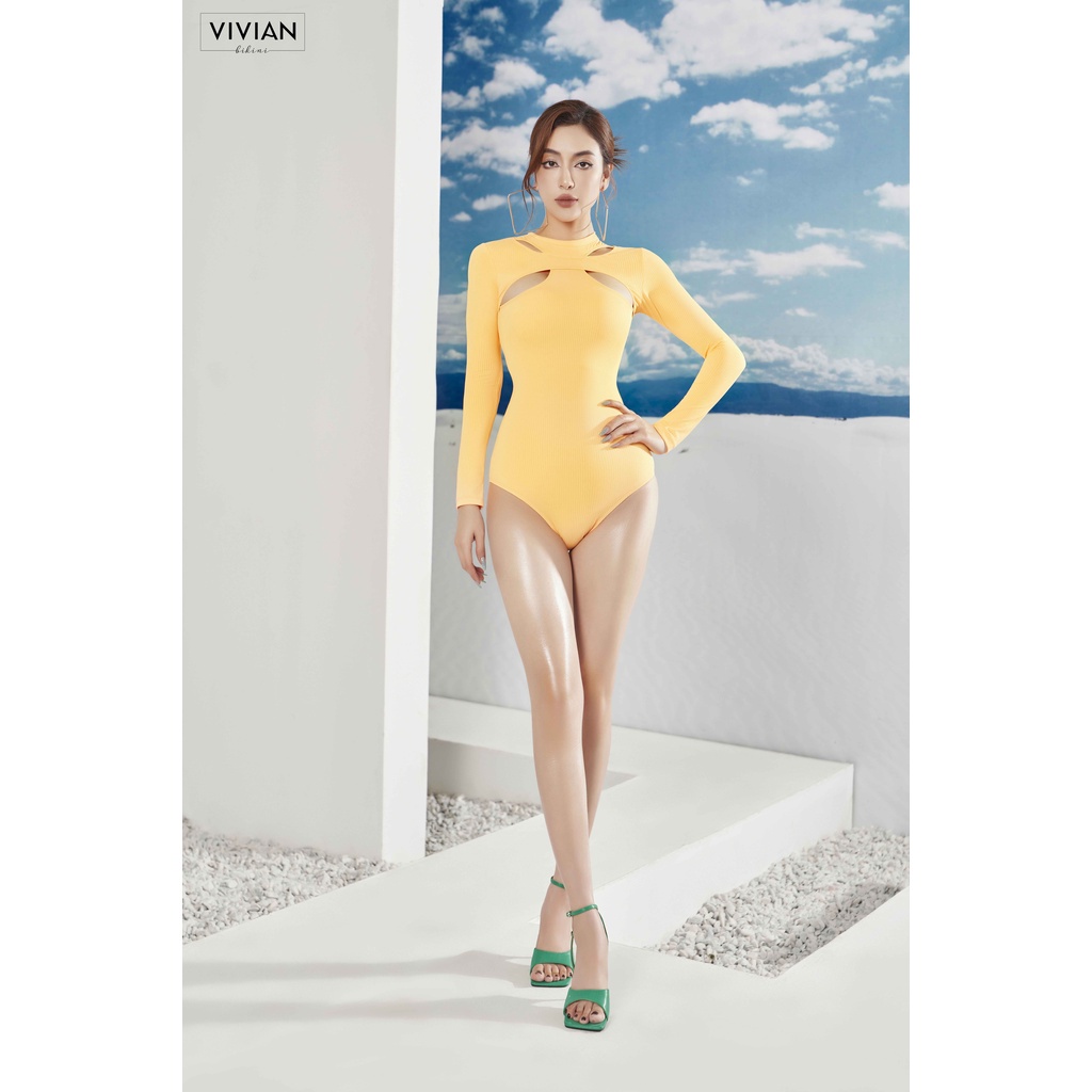 Đồ bơi nữ cao cấp 𝐕𝐈𝐕𝐈𝐀𝐍 dạng một mảnh tay dài cutout gợi cảm - màu Vàng Cam - VS194_YL