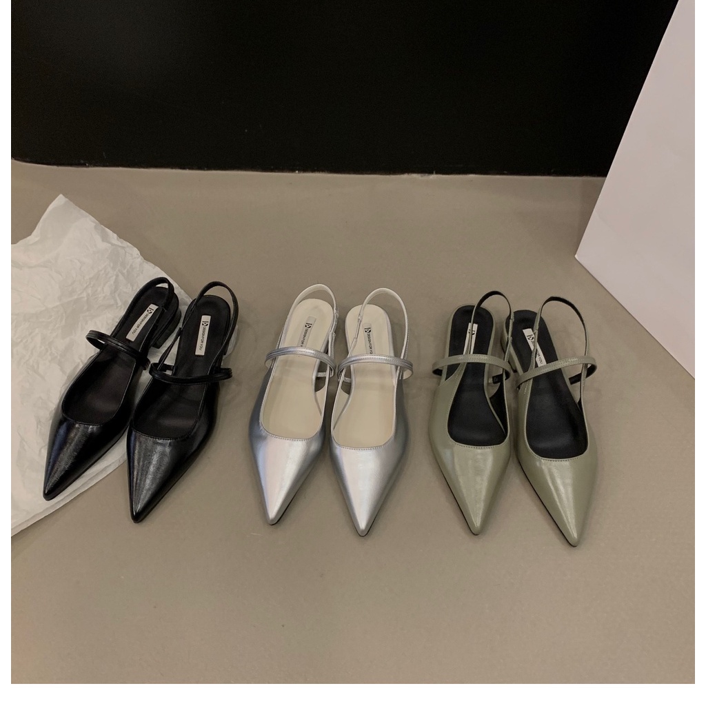 One Giày Da Mũi Nhọn Phối Khóa Cài Thời Trang Mùa Xuân Thu 2023 Dành Cho Nữ