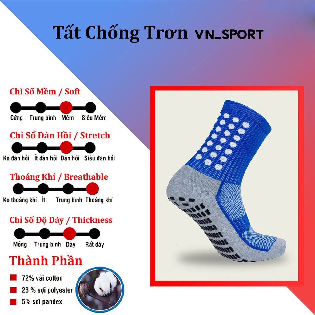Tất chống trơn đá bóng dài, vớ đá banh dệt kim nam chính hãng