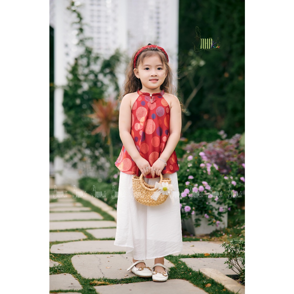 Set áo yếm lụa cho bé gái Cát Tường kèm chân váy dài ( từ 1 đến 8 tuổi), Váy yếm trẻ em mùa hè đi du lịch - Nhà Lụa Kids