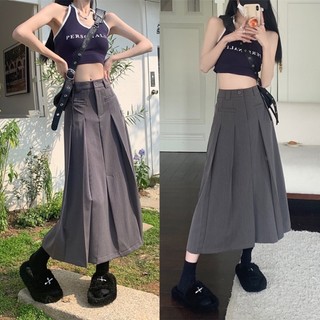 Chân váy ulzang dáng dài xếp li xẻ tà trước hot trend