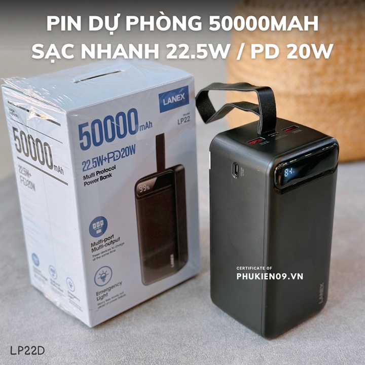 Pin Dự Phòng 50000mAh Lanex LP22 Multi Protocol Power Bank22.5+PD20W 2.1A