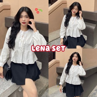 Set áo babydoll nơ dài tay + chân váy lena set - titto closet