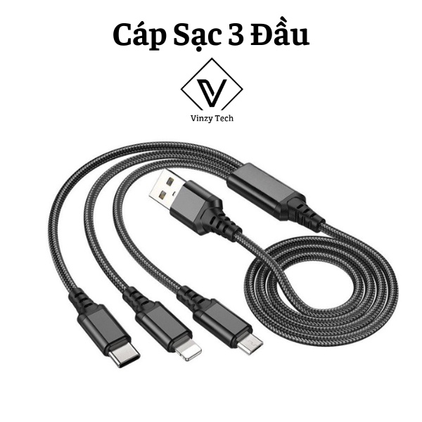 Cáp Sạc Nhanh Dây Sạc Nhanh 20W Chính Hãng VINZY 3 Cổng Kết Nối Đa Năng Lỗi 1 Đổi 1 Trong 7 Ngày