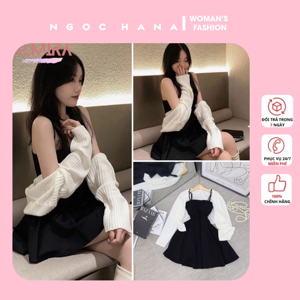 Sét Váy 2 Dây + Áo Khoác Cardigan Chất Bo Tăm Ảnh Thật và Video 100% Shop Tự Chụp NGOCHANA HA26
