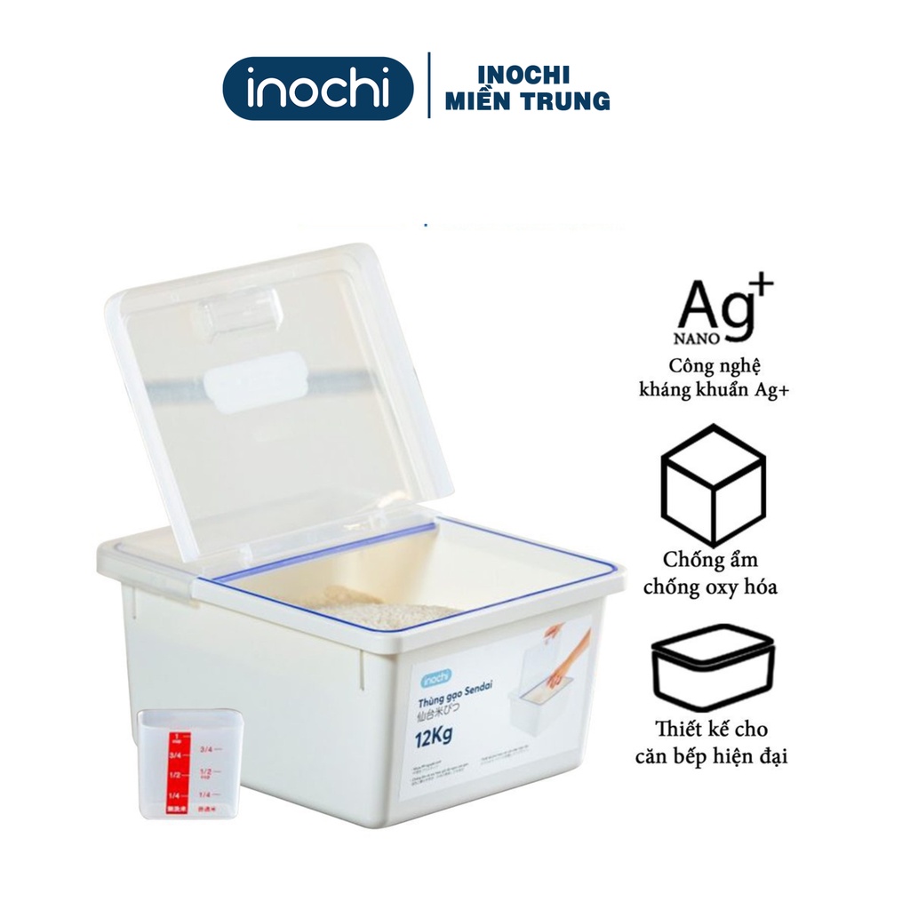 Thùng đựng gạo cao cấp có nắp và cốc đong Inochi 12Kg (tiêu chuẩn Nhật Bản)