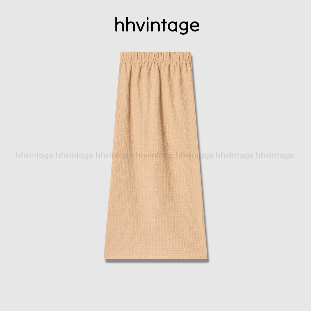 Set áo đầm nữ tay dài HHVINTAGE kiểu polo nút thun co giãn Dress A91