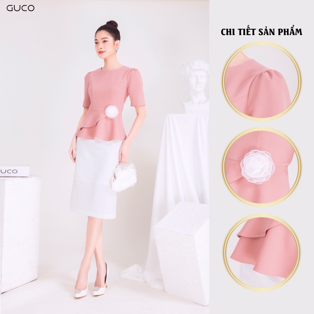 Áo kiểu peplum kết hoa A263 GUCO Hồng