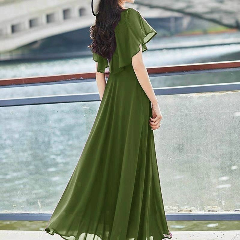 ĐẦM MAXI CỔ TRÒN PHỐI BÈO