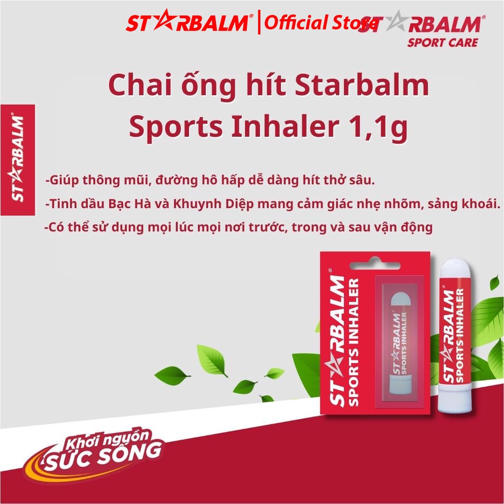 Chai ống hít STARBALM Sports Inhaler 1,1g ống hít giúp thông mũi, hít thở sâu đảm bảo lượng oxy tối đa