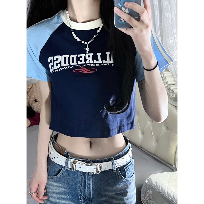 Ethelgirl Áo Thun Crop top Tay Ngắn In Họa Tiết Thời Trang Hàn Quốc Dành Cho Nữ