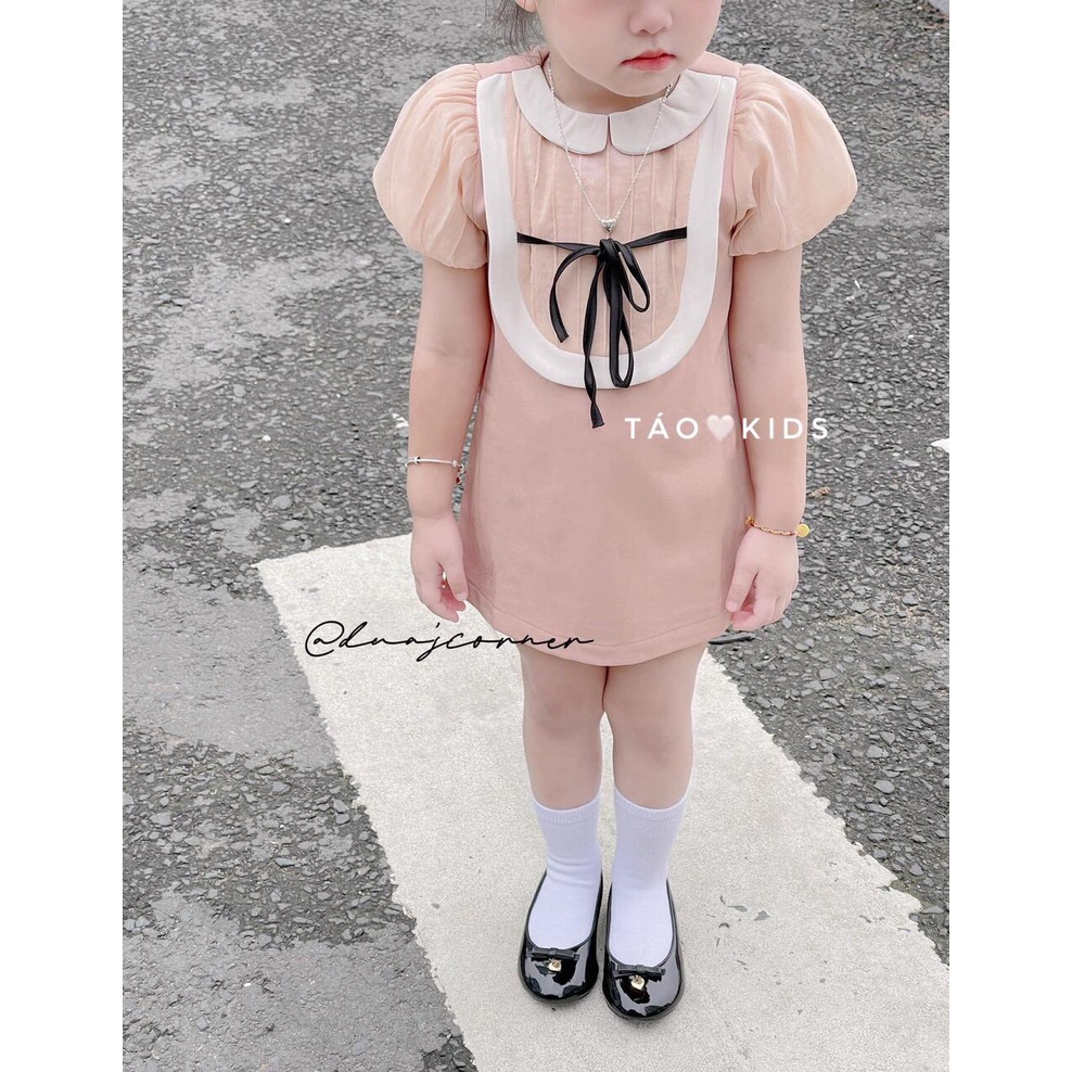 Váy, đầm cho bé gái mùa hè - Váy hồng cổ nơ cho bé gái mặc đi chơi, đi học size 9kg-20kg