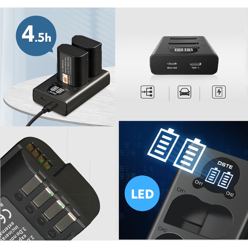 Pin & Sạc Máy ảnh Panasonic Lumix DC -S1/S5 chính hãng DSTE & KINGMA , thay thế pin Panasonic DMW- BLK22 & DMW- BLJ31