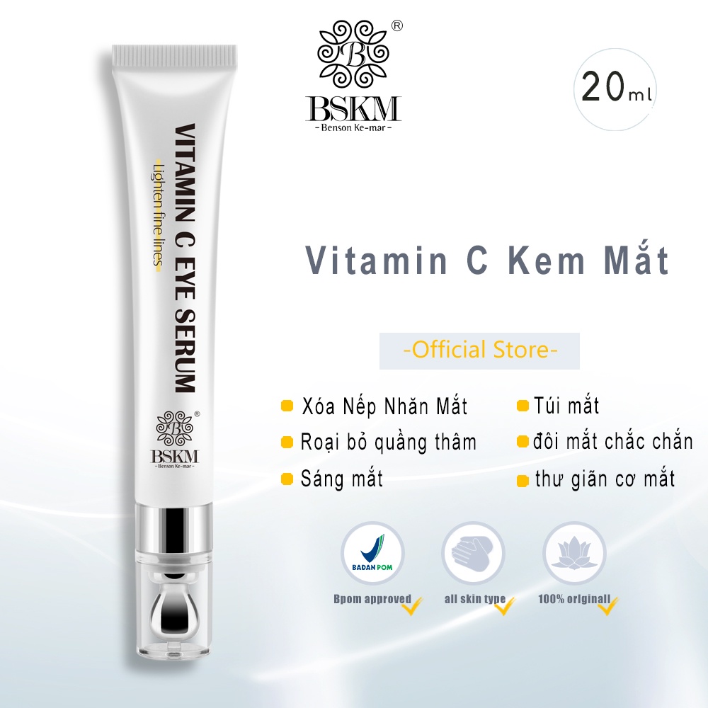 Serum dưỡng da mắt BSKM vitamin C collagen có đầu mát xa giảm nếp nhăn quầng thâm làm săn chắc và sáng da 20g