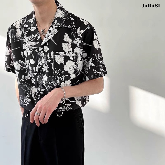 Sơ mi hoạ tiết diamo hoa lá JABASI mã 01 chất liệu cotton thoáng mát