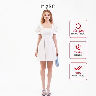 Đầm cổ vuông nữ MARC FASHION mini form A tay phồng cổ vuông cột nơ sau FAVH071122