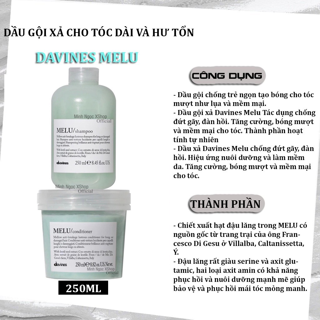 Cặp dầu gội xả Davines Nounou - Melu - Minu - Love Curl - Love Smoothing 250ML