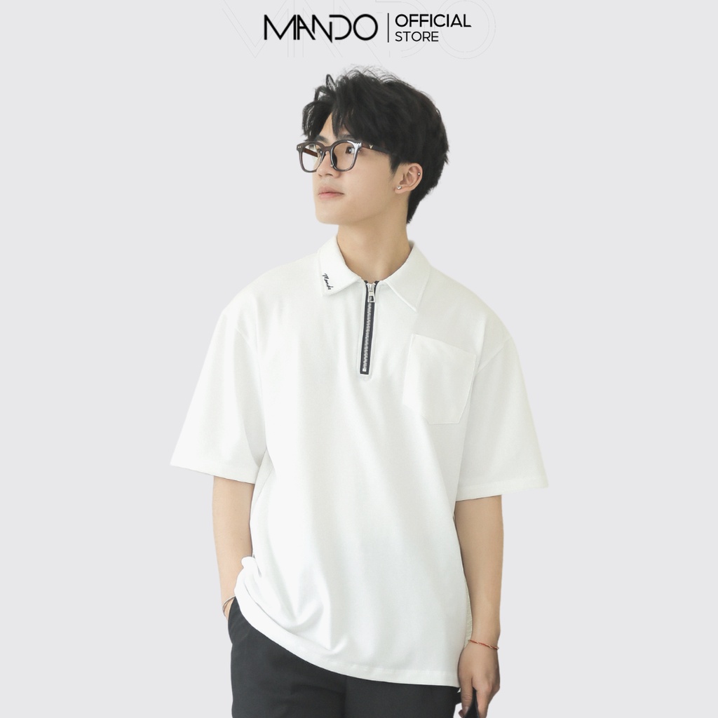 Áo Phông Polo Nam MANDO Chất Liệu Cá Sấu Cổ Khóa Zip Form Rộng Basic Unisex Thời Trang Hàn Quốc - POL003