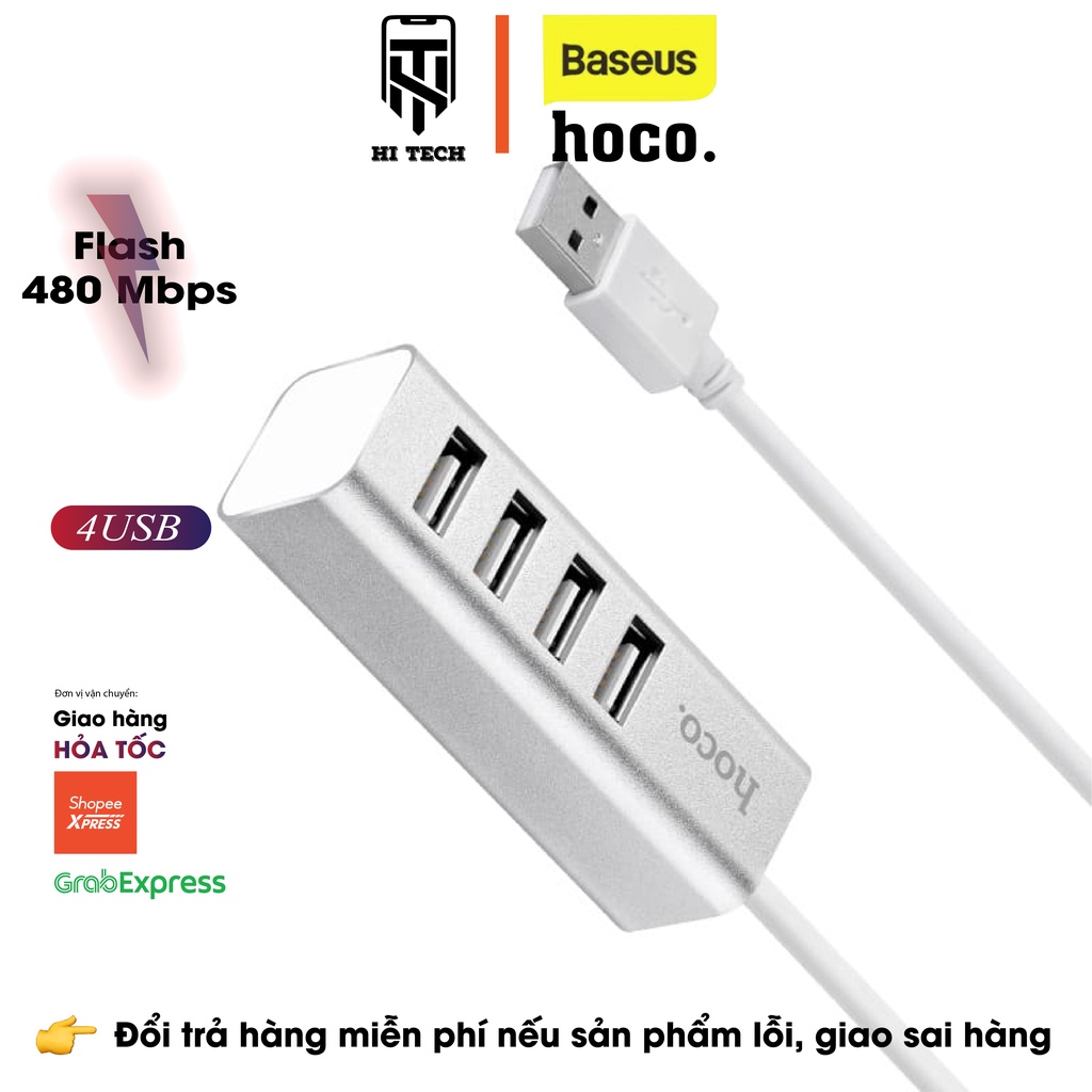 Hub 4 cổng USB HOCO HB1, giao tiếp USB 2.0 tốc độ max 480 Mbps, chất lượng đảm bảo, độ bền cao.